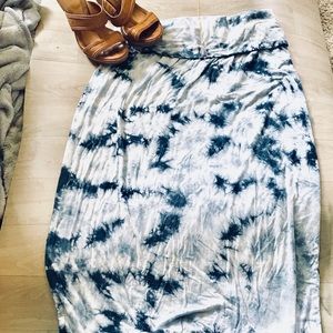 Long tie dye maxi skirt with fold over waist